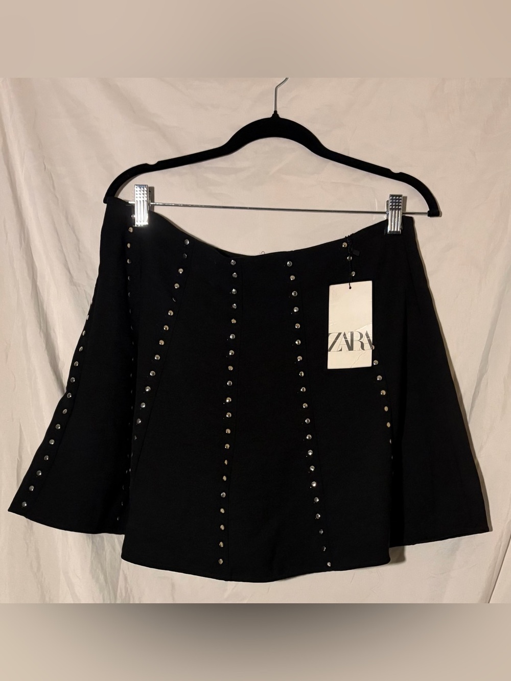 NWT Zara Silver Stud Black Mini Skirt